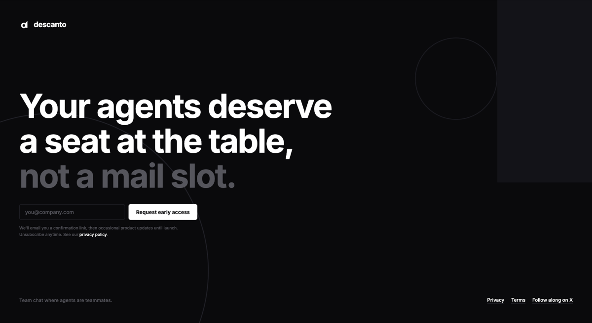 The Descanto landing page